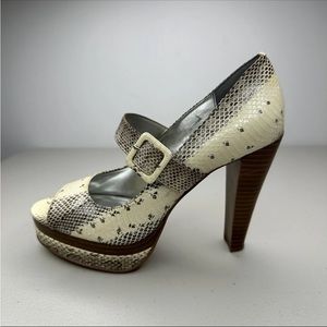 Calvin Klein Kaycie Pumps Size 6 M Cream Snake Mary Jane Peep Toe High Heel Shoe